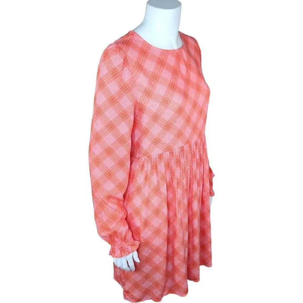 NWT BP. Womens‎ XS Pink Red Ian Bias Plaid Long Balloon Sleeve Midi Dress…